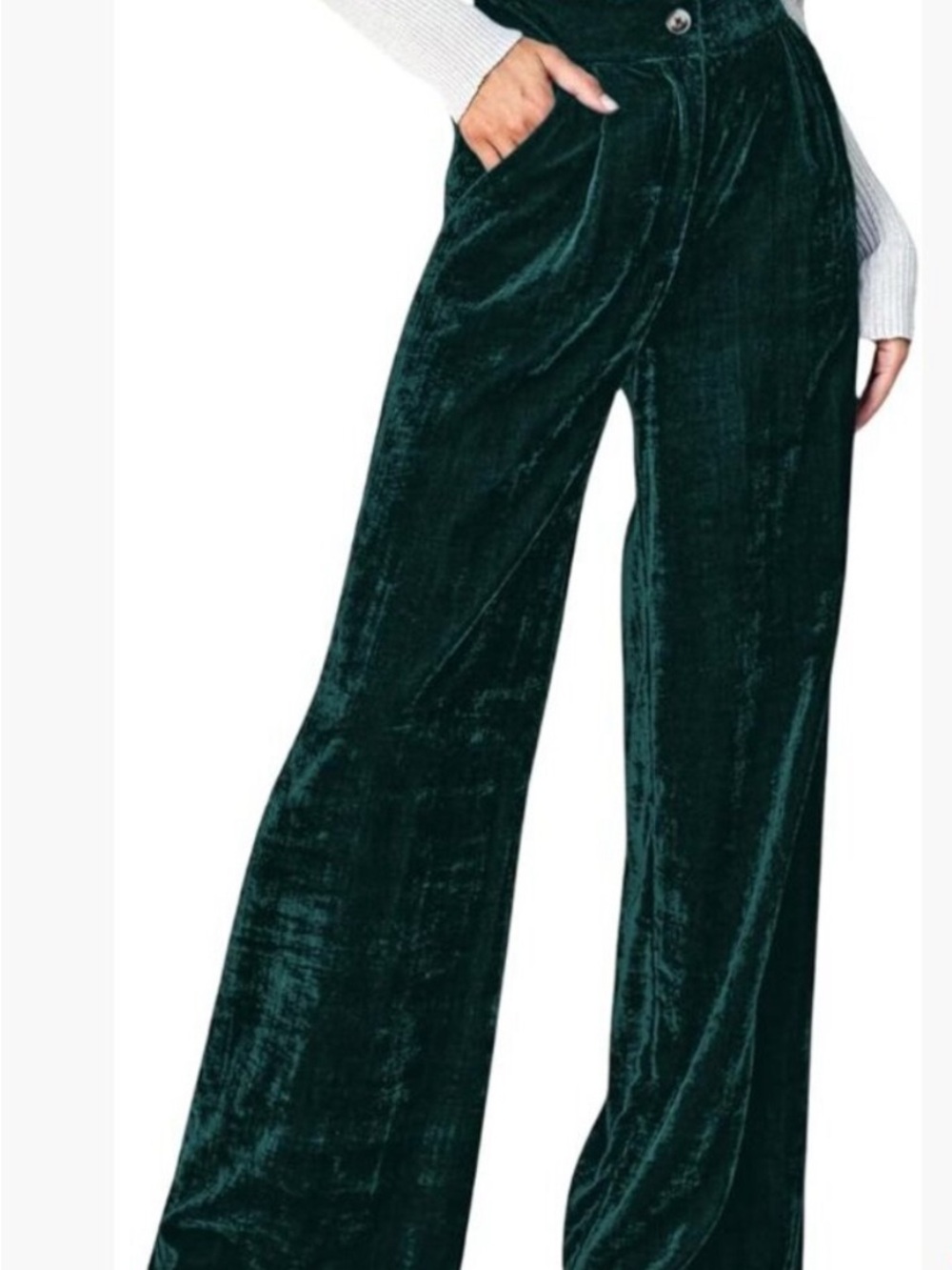 High-Rise Velvet Wide-Leg Trousers in Deep Green - Picture 3 of 5